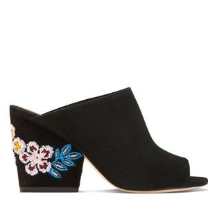 Tory Burch Embroidered Floral Suede Wedge Mules